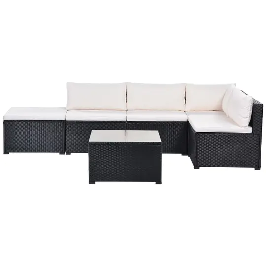 【Furniture】6 Piece PE Weave Rattan Outdoor Furniture Set Patio Garden Sectional Sofa