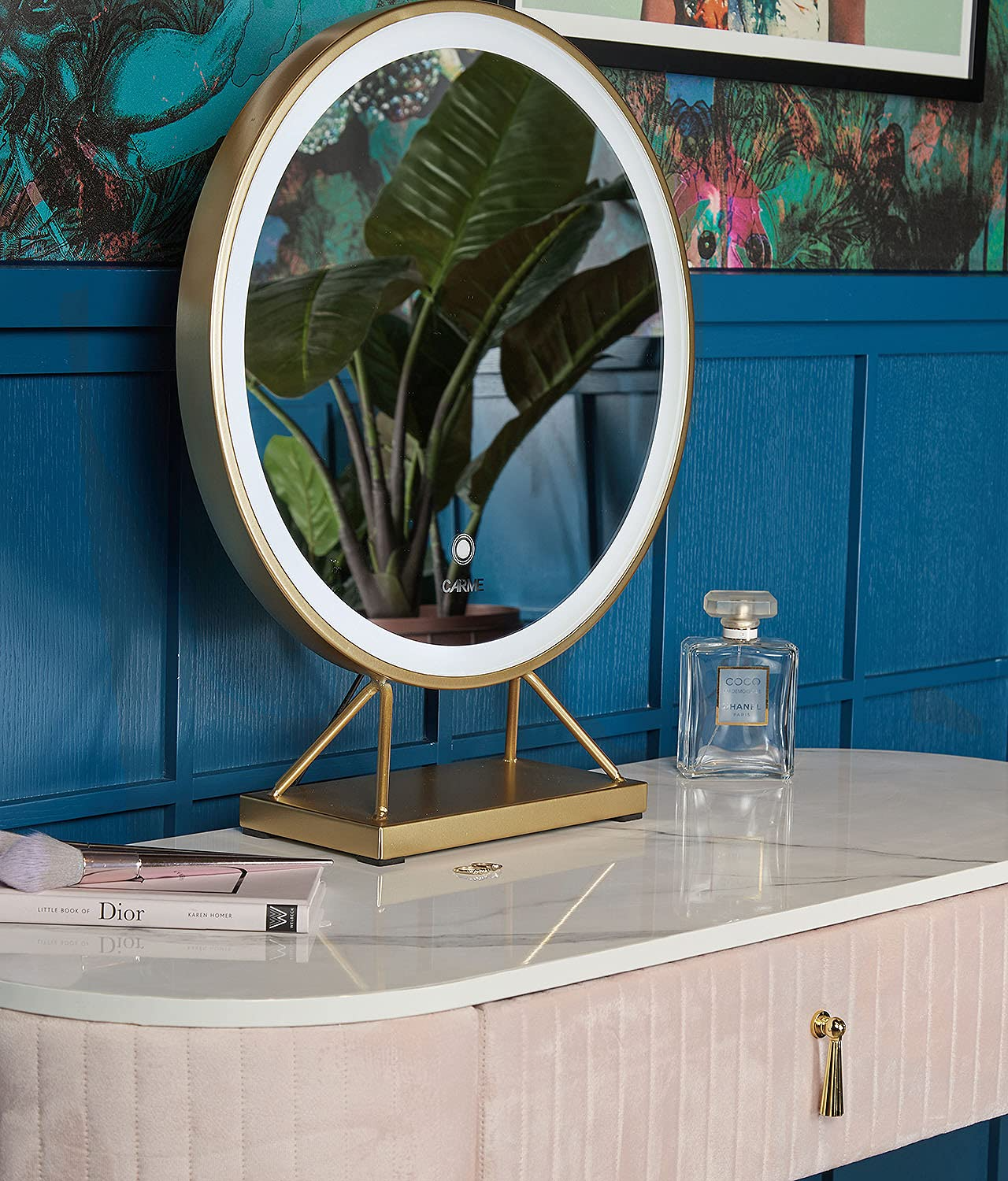 【Furniture】Velvet Dressing Table with LED Light Mirror Touch Sensor 1 Drawer Stool Set Bedroom Modern Dresser