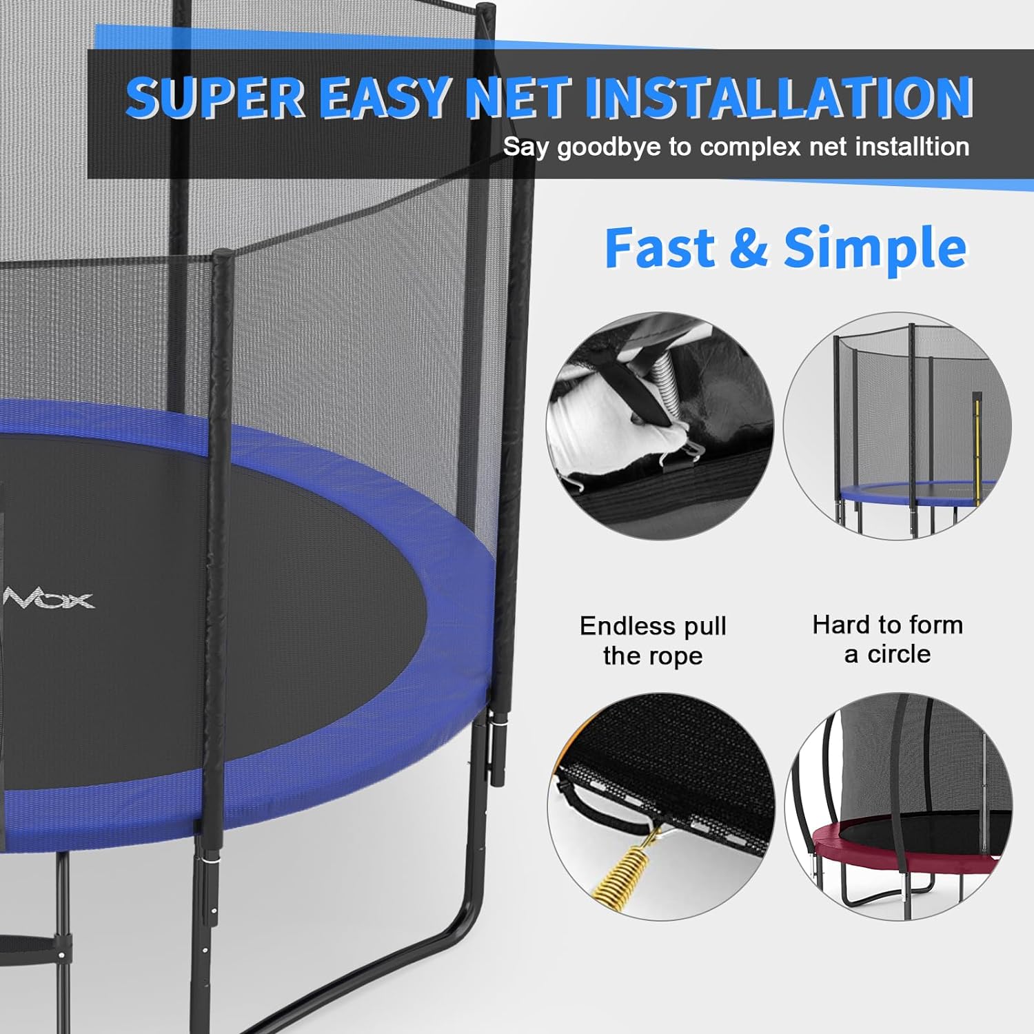 CalmMax Trampoline 12FT 14FT 15FT 16FT Jump Recreational Trampolines with Enclosure Net - ASTM Approved- Combo Bounce Outdoor Trampoline for Kids Family Happy Time