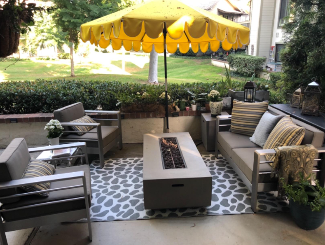 Christopher Knight Home Cape Coral Outdoor Chat Set with Fire Table, 5-Piece Set, Khaki/Light Gray