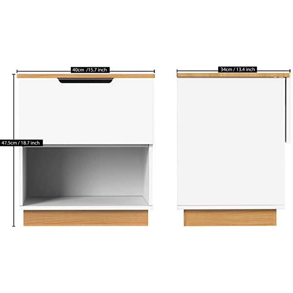 Elekin Nightstand with Drawer Bedroom Furniture End Table Side Stand Table for Bed File Cabinet Storage Table for Home Office Bedside Cabinets with Sliding Drawer and Shelf