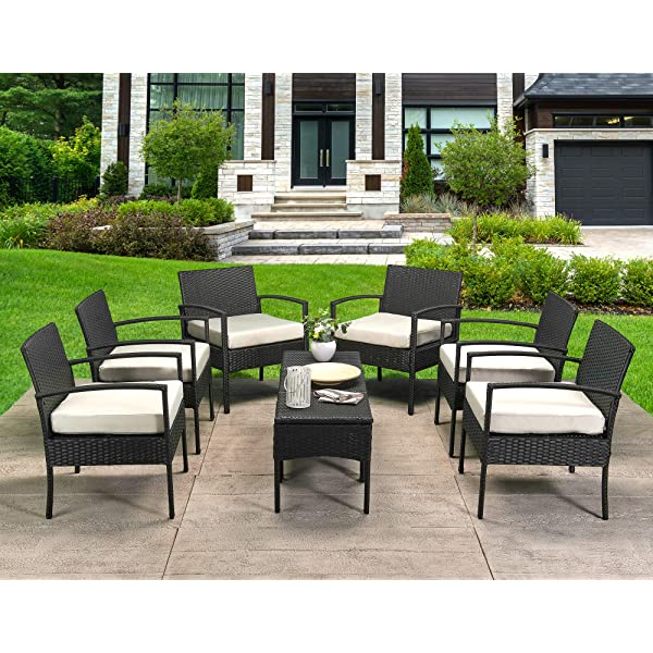 PROHIKER 3 PCS Patio Rattan Conversation Chair Set, 3 PCS Patio Wicker Rattan Furniture Set, Patio Wicker Rattan Table Brown