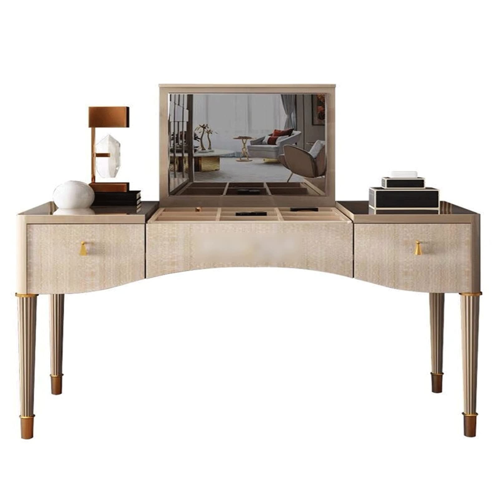 【Furniture】Vanity Sesk with Mirror & Lights Light Luxury Solid Wood Dressing Table Modern Minimalist