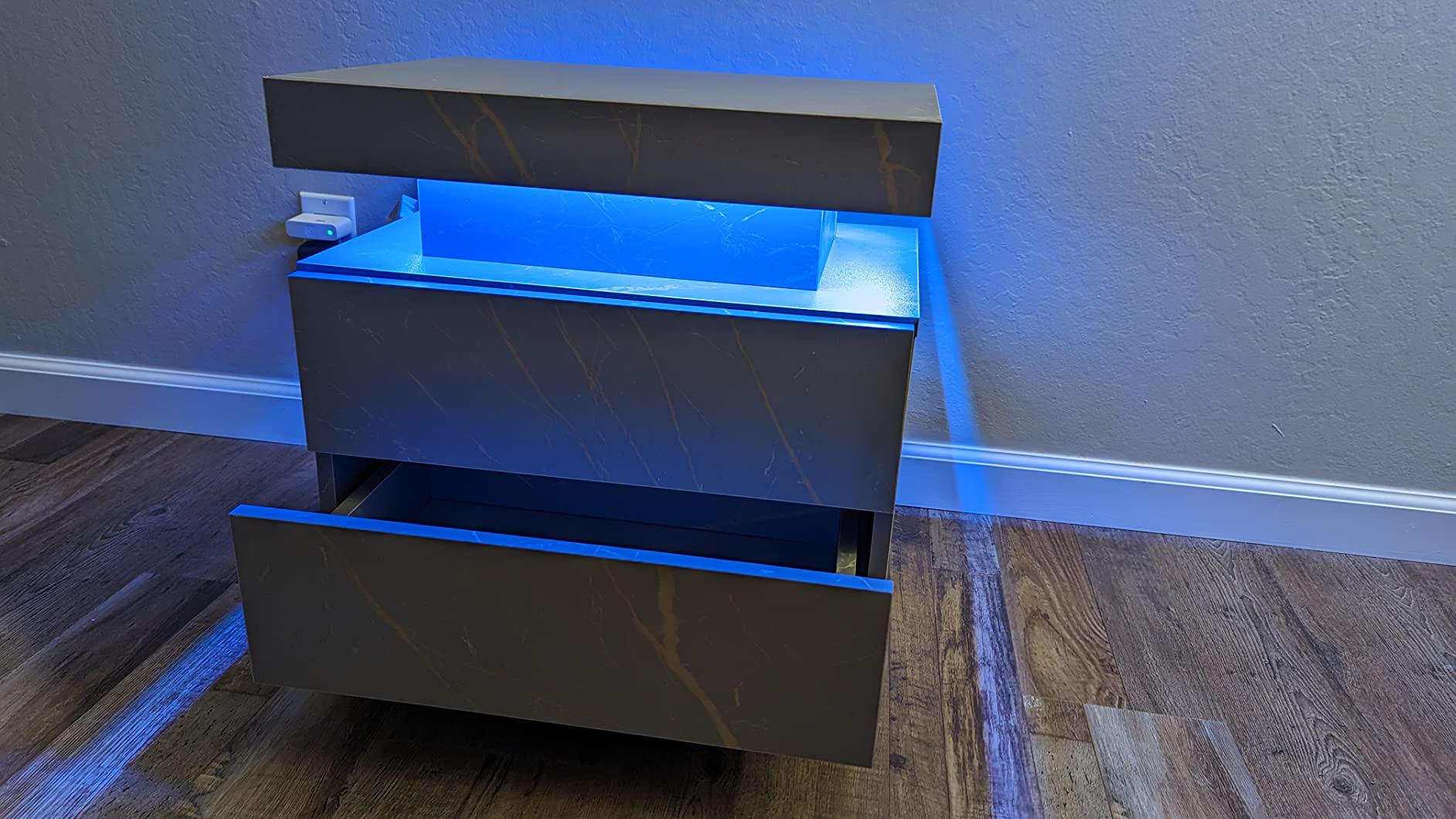 【Furniture】Nightstand Set of 2 LED Nightstand with 2 Drawers, Bedside Table with Drawers for Bedroom Furniture