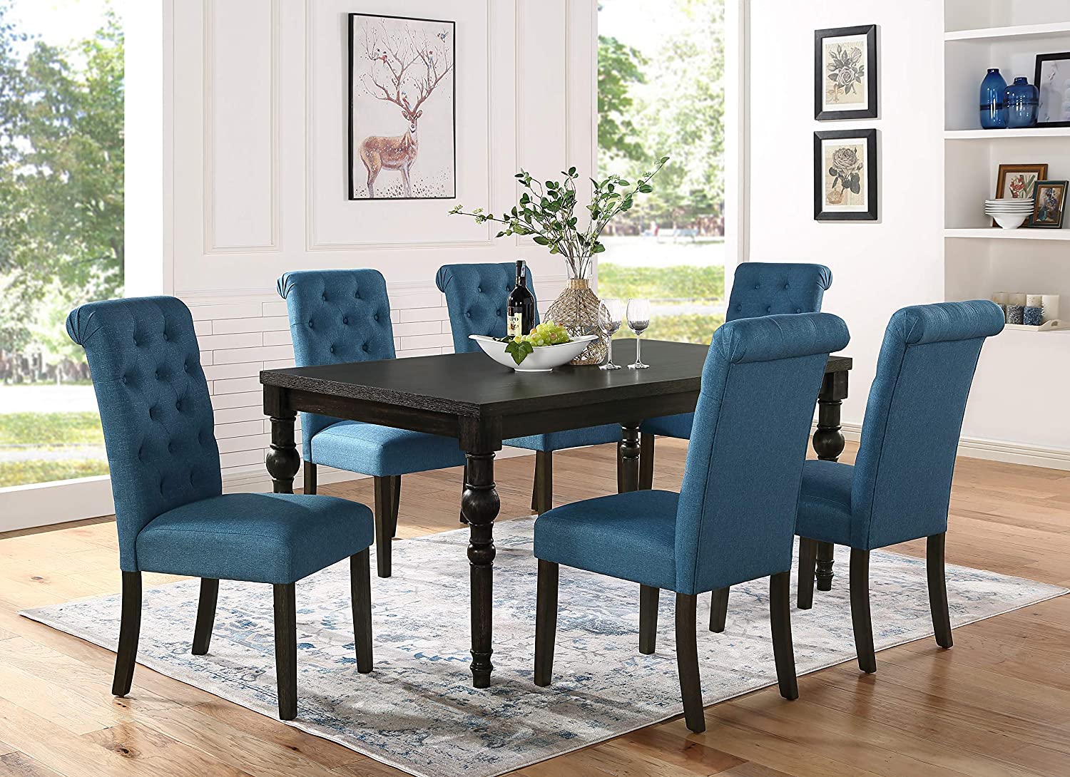 Roundhill Furniture Leviton Urban Style Dining Set: Table and 6 Chairs