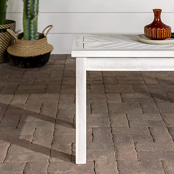 Walker Edison 5 Person Outdoor Wood Chevron Patio Furniture Dining Set Table Chairs Bench All Weather Backyard Conversation Garden Poolside Balcony, 4 Piece, Brown Brown 4 Piece Dining Set