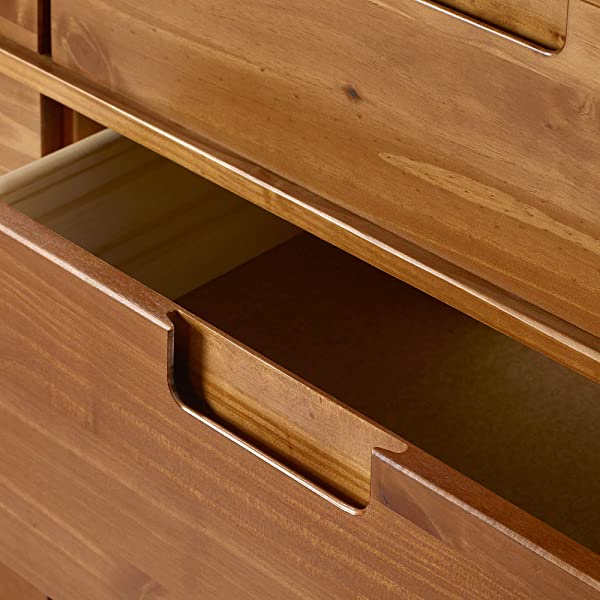 Walker Edison Mid Century Modern Grooved Handle Wood Dresser Bedroom Storage Drawer Organizer Closet Hallway, 6 Drawer, Caramel Caramel 1 pack 6 Drawer