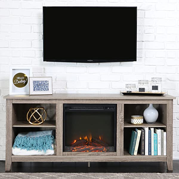 Walker Edison Wren Classic 4 Cubby TV Stand for TVs up to 65 Inches, 58 Inch, Black Black 58 InchTV Stand