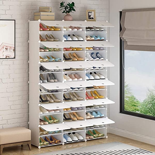 KOUSI Portable Shoe Rack Organizer 24 Pair Tower Shelf Storage Cabinet Stand Expandable for Heels, Boots, Slippers, 6 Tier White 32