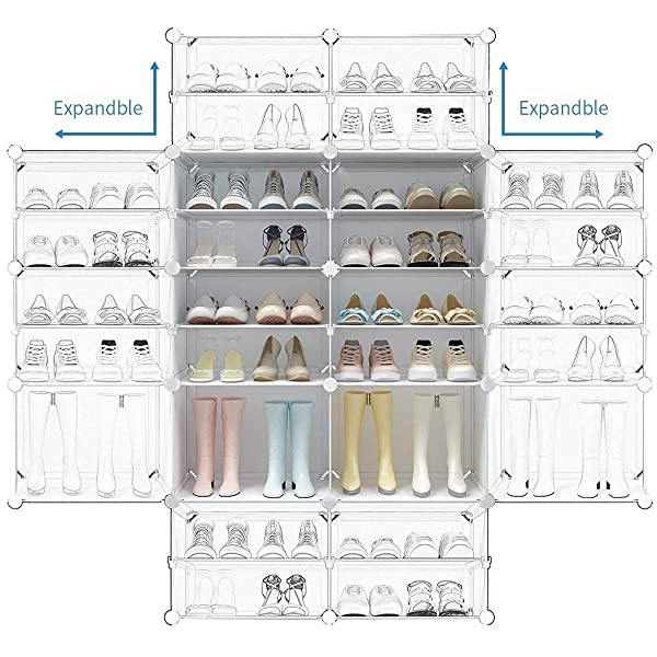 KOUSI Portable Shoe Rack Organizer 24 Pair Tower Shelf Storage Cabinet Stand Expandable for Heels, Boots, Slippers, 6 Tier White 32