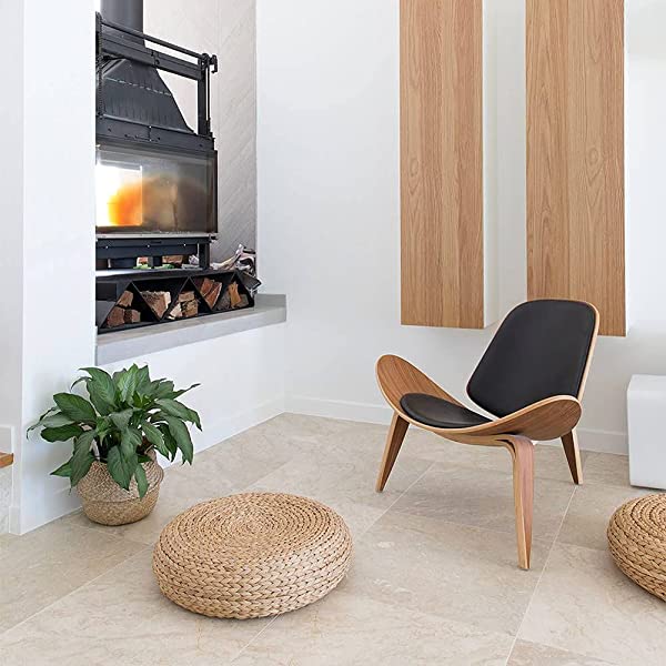 Rimdoc Three-Legged Shell Chair Mid Century Modern Lounge Chair with Black Leather Molded Plywood Accent Chair Reading Side Chair for Bedroom, Study, Office, Living Room (Black Walnut Wood)