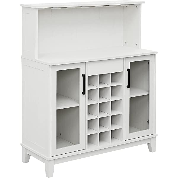 Bar Cabinet with Wine Rack and Glass Doors (Grey wash- Solid)