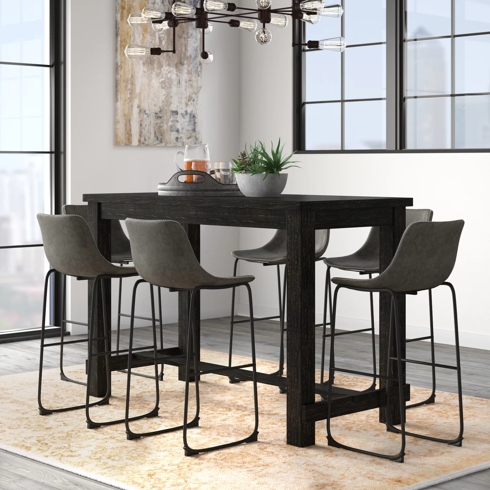 【Furniture】Bamey 6 - Person Bar Height Solid Wood Dining Set