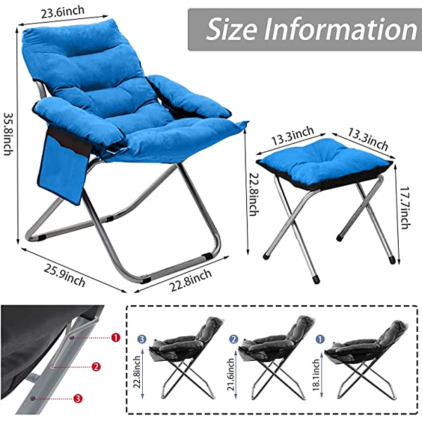VOJUEAR Modern Accent Fabric Lazy Chair with Ottoman, Upholstered Lounge Reclining Armchair with Side Pocket for Adults or Kids,Upholstered Lounge Leisure Armrest Sofa Chair (CharcoalGrey)