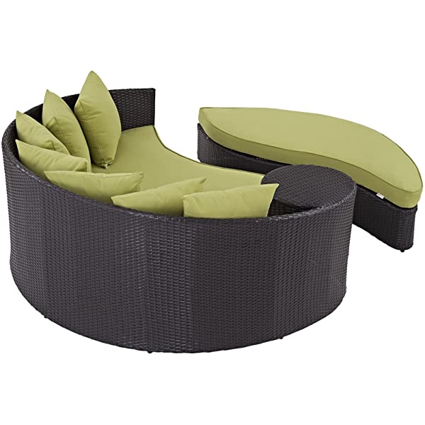 Modway Convene Wicker Rattan Outdoor Patio Poolside Sectional Sofa Daybed with Cushions in Espresso Turquoise