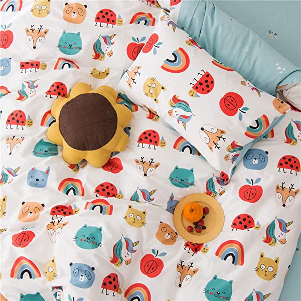 New Cartoon Animals Elephant Print Duvet Cover Sets for Kids 100% Cotton Reversible Soft 3 Pieces Kids Bedding Duvet Cover Pillowcases Kawaii Cloud Bedding Sets, Queen/Full Full/Queen (1 Duvet Cover + 2 Pillowcases) Multi A00 Elephant Bunny Balloon