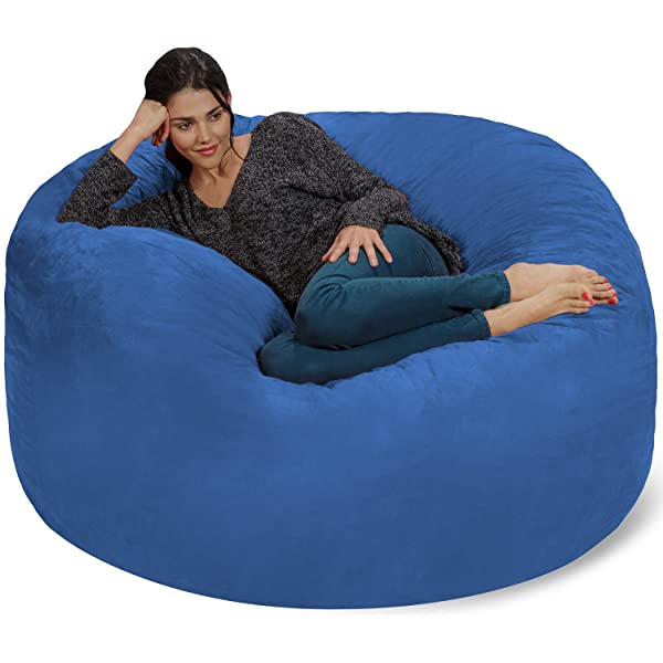 Chill Sack Bean Bag Chair: Giant 5' Memory Foam Furniture Bean Bag - Big Sofa with Soft Micro Fiber Cover - Navy Microsuede - Navy