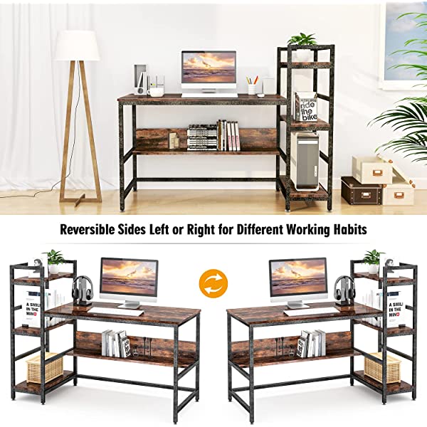 Computer Desk 55 inch with Storage Shelves Study Writing Table for Home Office,Modern Simple Style, Rustic Brown