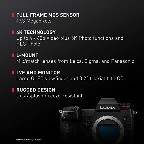 Panasonic LUMIX S1R Full Frame Mirrorless Camera with 47.3MP MOS High Resolution Sensor, 24-105mm F4 L-Mount S Series Lens, 4K HDR Video and 3.2” LCD - DC-S1RMK w/ 24-105mm Base