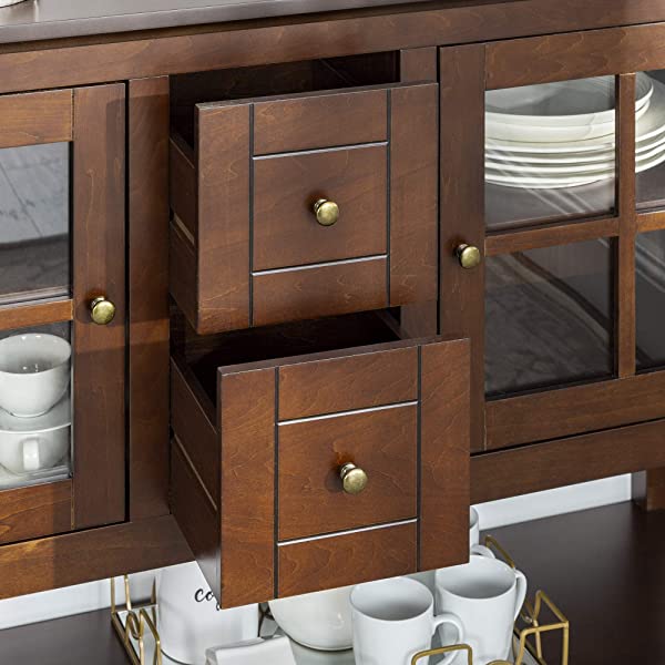 Walker Edison Charlotte Classic Glass Door Storage Buffet, 52 Inch, Espresso Espresso 52 Inch