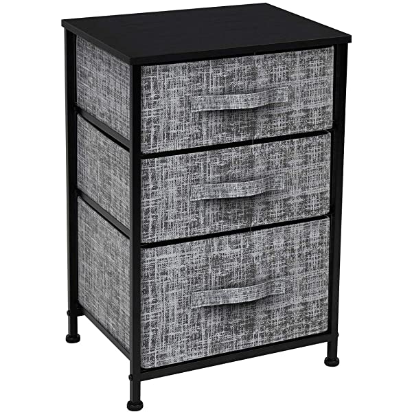 Sorbus Nightstand with 3 Drawers - Bedside Furniture & Accent End Table Chest for Home, Bedroom Accessories, Office, College Dorm, Steel Frame, Wood Top, Easy Pull Fabric Bins (Gray) Grey