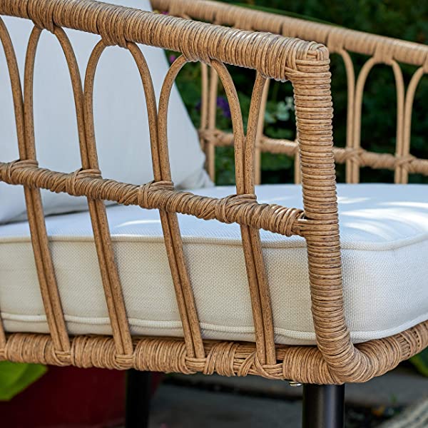 Quality Outdoor Living 65-YZ03HM Hermosa 3 Piece Chat Set, Tan Wicker + Linen Cushions 3-Piece Chat Set (Linen Cushions)