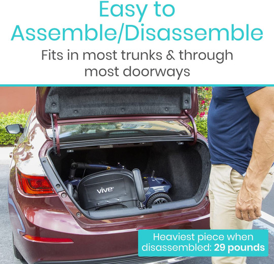 Vive 4 Wheel Mobility Scooter - Electric Powered Wheelchair Device - Compact Heavy Duty Mobile for Travel, Adults, Elderly - Long Range Power Extended Battery with Charger and Basket Included