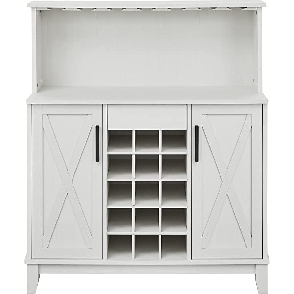 Bar Cabinet with Wine Rack and Glass Doors (Grey wash- Solid)