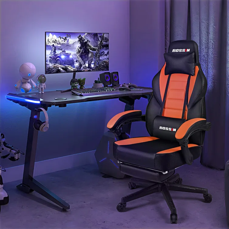 BOSSIN Gaming Chairs with Footrest, Ergonomic Computer Game Chairs with Lumbar Support