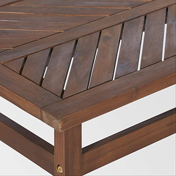 Walker Edison 5 Person Outdoor Wood Chevron Patio Furniture Dining Set Table Chairs Bench All Weather Backyard Conversation Garden Poolside Balcony, 4 Piece, Brown Brown 4 Piece Dining Set