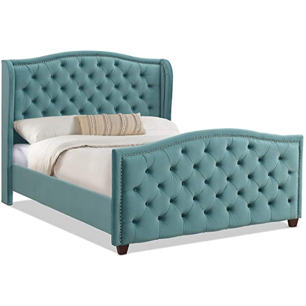 Jennifer Taylor Home Marcella Collection Queen Wingback Tufted Hand-Applied Nail Heads Upholstered Bed, Antique White Antique White Queen