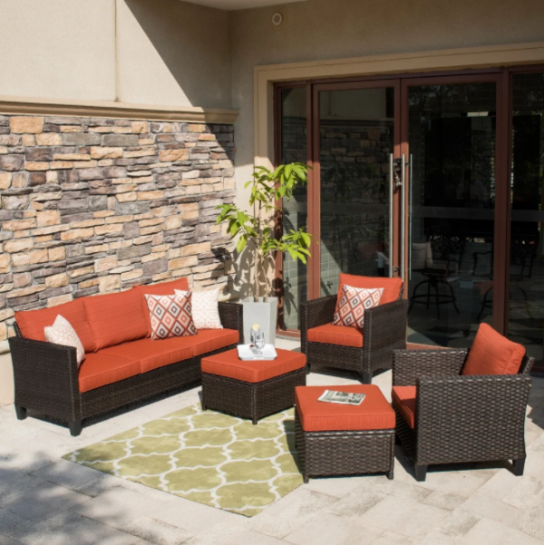 Ovios 5-piece Outdoor High-back Wicker Sectional Set