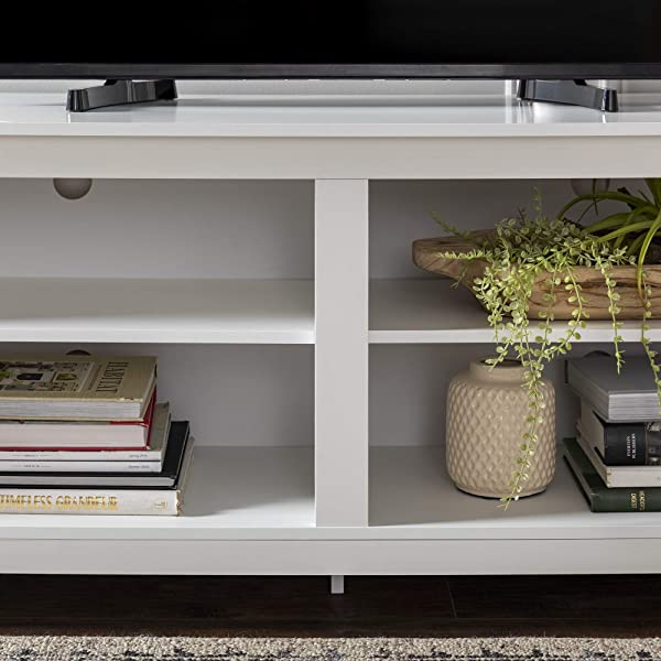 Walker Edison Wren Classic 4 Cubby TV Stand for TVs up to 65 Inches, 58 Inch, Black Black 58 InchTV Stand