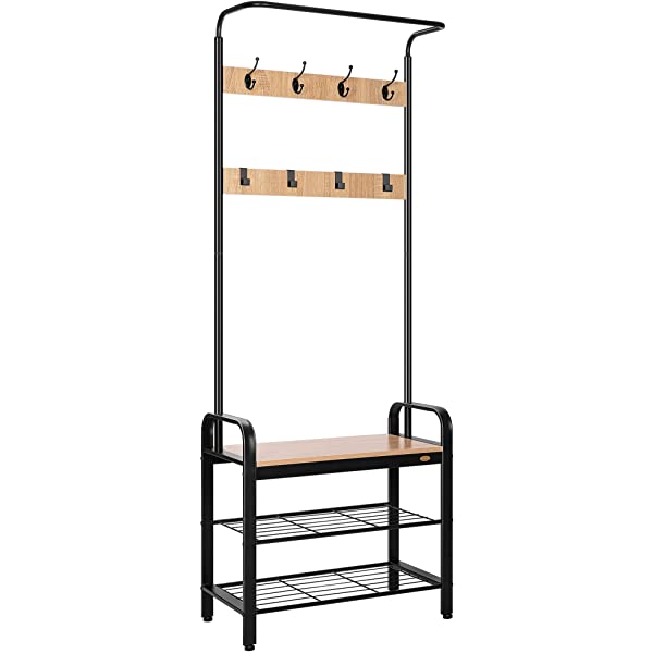 VIVOHOME 3-in-1 Entryway Hall Tree, Heavy Duty MDF Stand Coat Rack with Storage Bench, Industrial Wood Furniture with Stable Metal Frame, 8 Hooks Rustic Brown