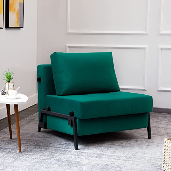 Vonanda Sofa Bed, Folding Velvet Sleeper Sofa, Modern Sleeper Chair Bed with Hidden Legs and Sturdy Frame for Small Living Space, Velvet Hunter Green