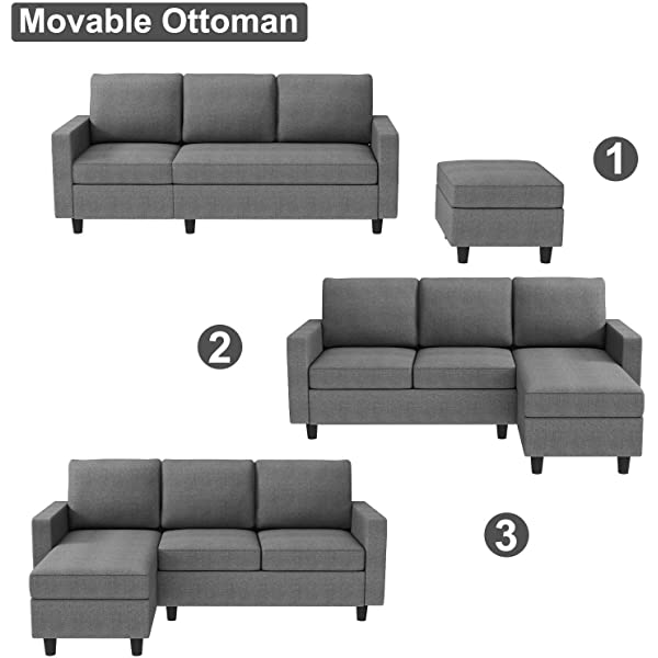 HONBAY Reversible Sectional Sofa Couch Convertible Couch Sofa Sectional L Shape Couch for Small Apartment Grey