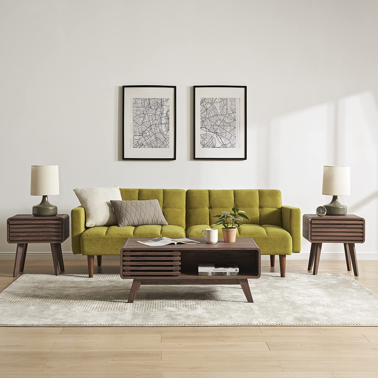 【Furniture】Ensley Mid Century Modern Coffee Table & Side Table Set (Coffee Table + 2 Side Table)