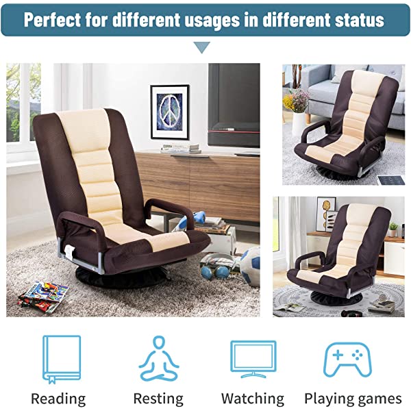 Harper&Bright Designs Folding Lazy Sofa Floor Chaise Lounge Chair Futon with Back Support, Beige