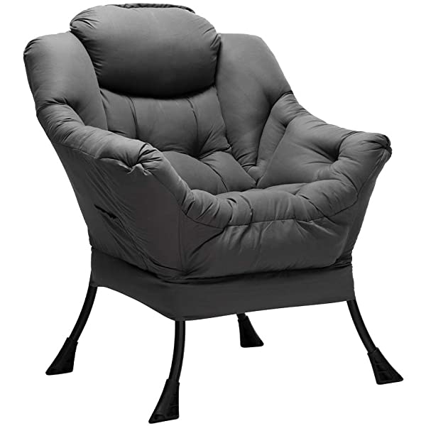 AbocoFur Modern Large Cotton Fabric Lazy Chair，Accent Contemporary Lounge Chair, Single Steel Frame Leisure Sofa Chair with Armrests and A Side Pocket, Beige