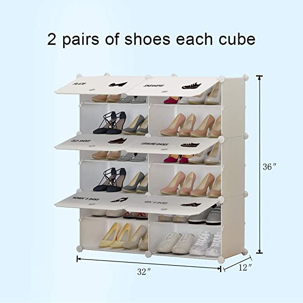 KOUSI Portable Shoe Rack Organizer 24 Pair Tower Shelf Storage Cabinet Stand Expandable for Heels, Boots, Slippers, 6 Tier White 32
