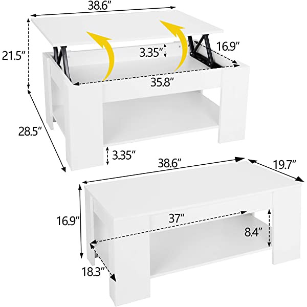 SUPER DEAL Lift Top Coffee Table w/Hidden Compartment and Storage Shelves Pop-Up Storage Cocktail Table for Living Room Reception Room Espresso