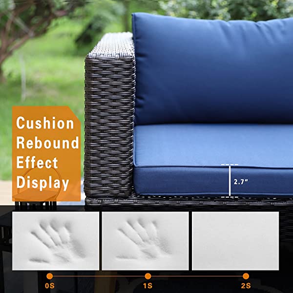 Sophia & William Outdoor Patio Furniture Set All-Weather Wicker Rattan Sectional Sofa Chairs Set, Patio Conversation Set with Acacia Wood Feet & Coffee Table (5 Piece, Navy Blue)