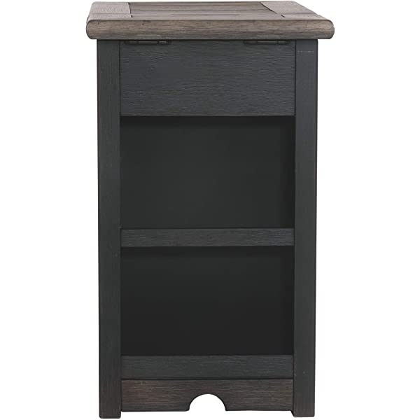 Signature Design by Ashley Tyler Creek Rustic Chair Side End Table with Pull-Out Tray & USB Ports, Brown Blackish Brown Table