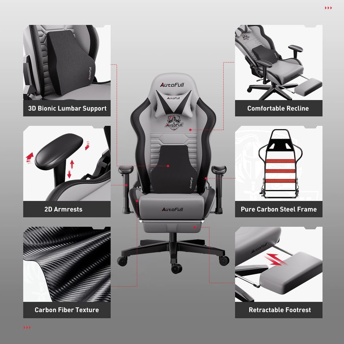 AutoFull C3 Gaming Chair Ergonomic Office Chair with 3D Bionic Lumbar Support, Racing Style Premium PU Leather Computer Chair Gamer Chairs with Footrest and Headrest(3-Years Warranty)