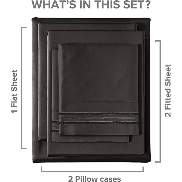 Queen Size Sheet Set - 4 Piece - Hotel Luxury Bed Sheets - Extra Soft - Deep Pockets - Easy Fit - Breathable & Cooling Sheets - Wrinkle Free - Comfy – Dark Grey Bed Sheets - Queens Sheets – 4 PC Queen Grey