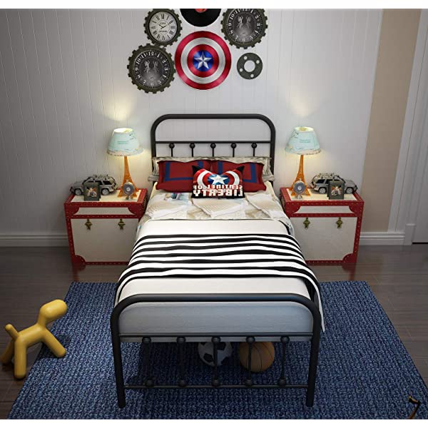 Black Metal Bed Frame Full Size with Headboard and Footboard Single Platform Mattress Base,Metal Tube and Iron-Art Bed（Full,Black） Full Black