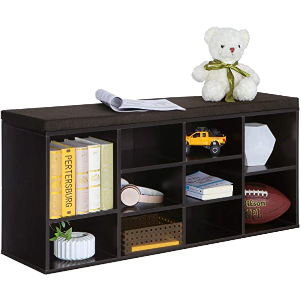 VASAGLE Cubbie Shoe Cabinet Storage Bench with Cushion, Adjustable Shelves, Holds up to 440lb, Rustic Brown ULHS10BX
