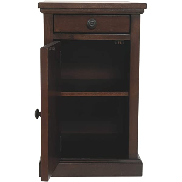 Signature Design by Ashley Tyler Creek Rustic Chair Side End Table with Pull-Out Tray & USB Ports, Brown Blackish Brown Table