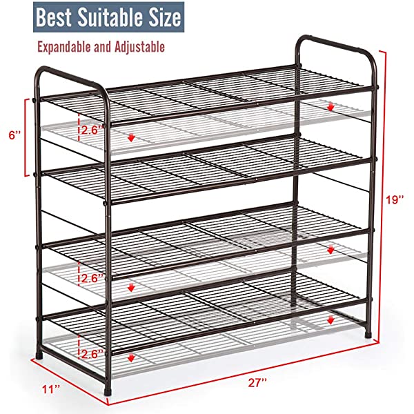 AULEDIO 3-Tier Shoe Rack, Stackable and Adjustable Multi-Function Wire Grid Shoe Organizer Storage, Extra Large Capacity, Space Saving, Fits Boots, High Heels, Slippers and More (Bronze) 3-Tier Bronze