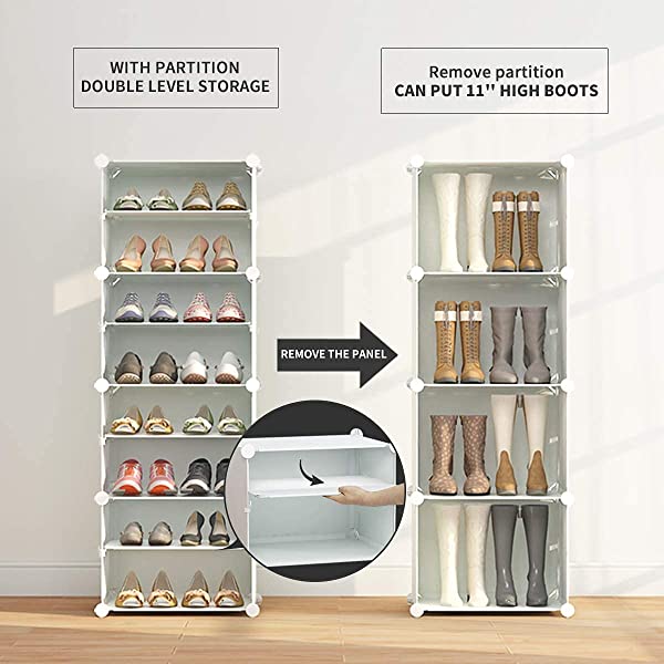 KOUSI Portable Shoe Rack Organizer 24 Pair Tower Shelf Storage Cabinet Stand Expandable for Heels, Boots, Slippers, 6 Tier White 32